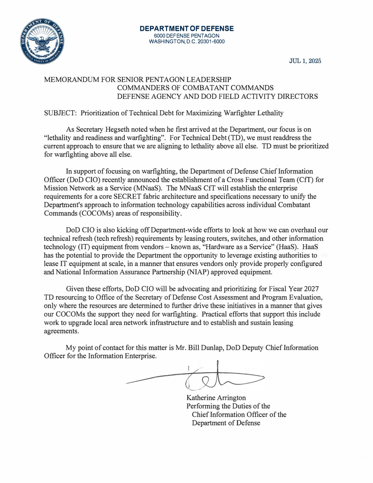 MEMO Prioritization of Technical Debt for Maximizing Warfighter Lethality MEMO Prioritization of Technical Debt for Maximizing Warfighter Lethality